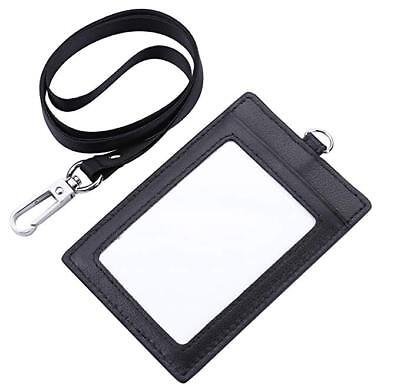 Genuine Leather 2-Sided ID Badge Holder with Lanyard, Card Holder Wallet