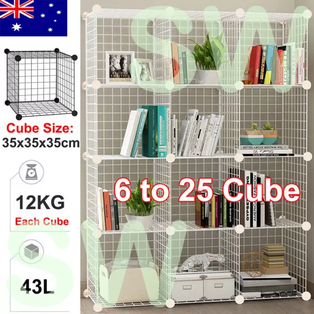 6 to 25 Cubes DIY Wire Storage Shelves Cabinet Metal Display Shelf Toy Book Rack