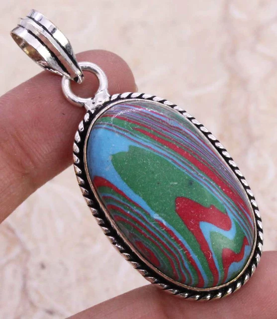 Altase Calsilica 925 Silver Plated Handmade Pendant of 2" Ethnic