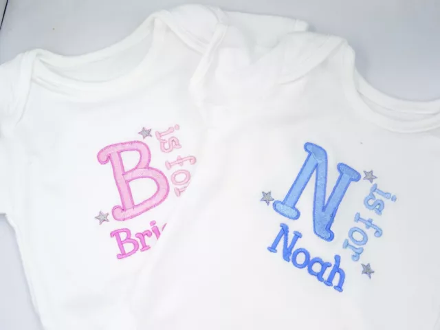 Personalised Embroidered BOYS OR GIRLS baby clothing INITIAL & NAME bib vest