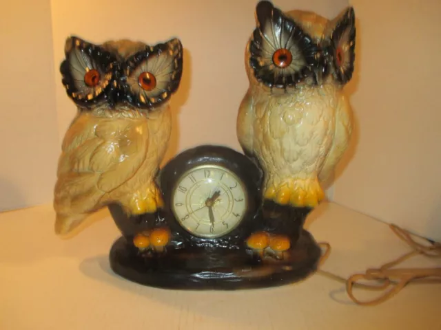 Double Owl Mantle Clock  Electric Clock Owls - Mushrooms - 1985 Roansa LANSHIRE.