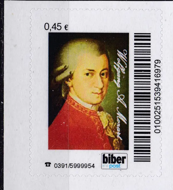 Privatpost. Biberpost. Wolfgang Amadeus Mozart, postfrisch