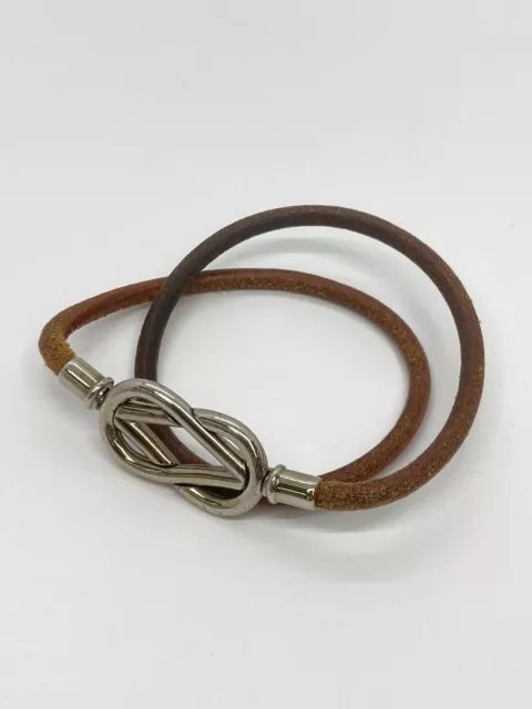 occasion HERMES Atame Bracelet en cuir rouleau quadruple matériel argenté...