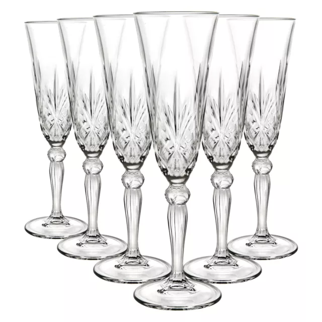 6x RCR Crystal 160ml Melodia Glass Champagne Flutes Prosecco Wedding Glasses Set