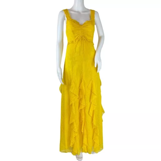 Alice + Olivia Women's Rue Godet Long Maxi Long Dress Ruffled Yellow Sz 4