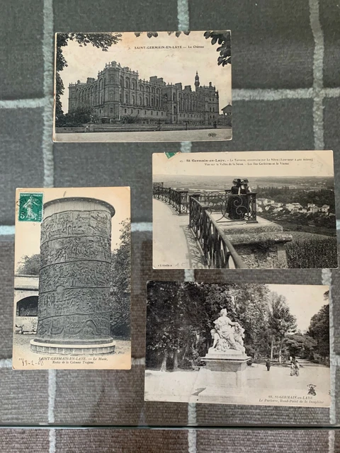 Lot de 4 cartes postales, CPA anciennes, animées, chateau, Saint-Germain-en-Laye