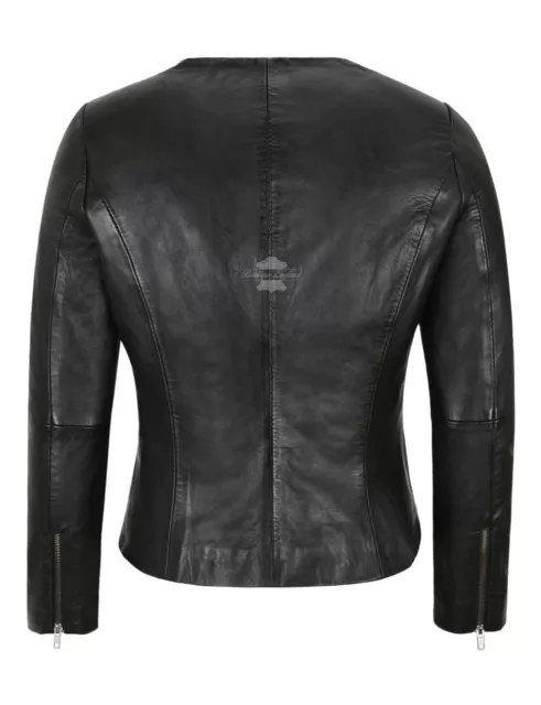 Damen Lederjacke schwarz klassisch kragenlos Freizeit Mode Lederjacke 1653 3