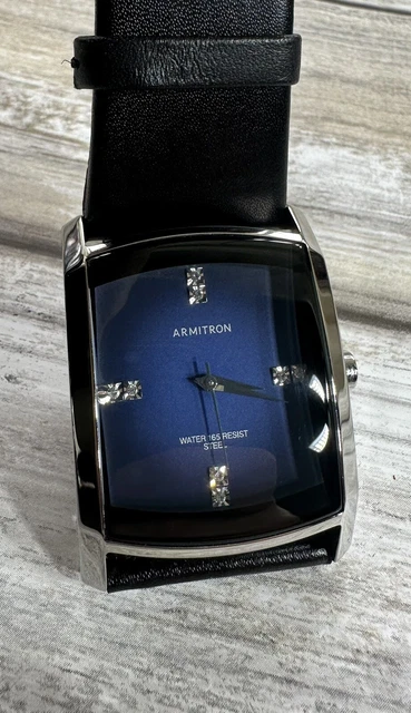 Armitron Men's Genuine Crystal Accented Leather Strap Watch Silver Case & Bezel