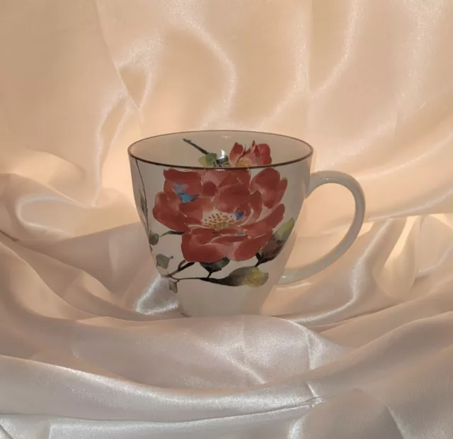 Red Rose Porcelain Tea Mug Made In Japan 8oz Handpainted Inside And Out