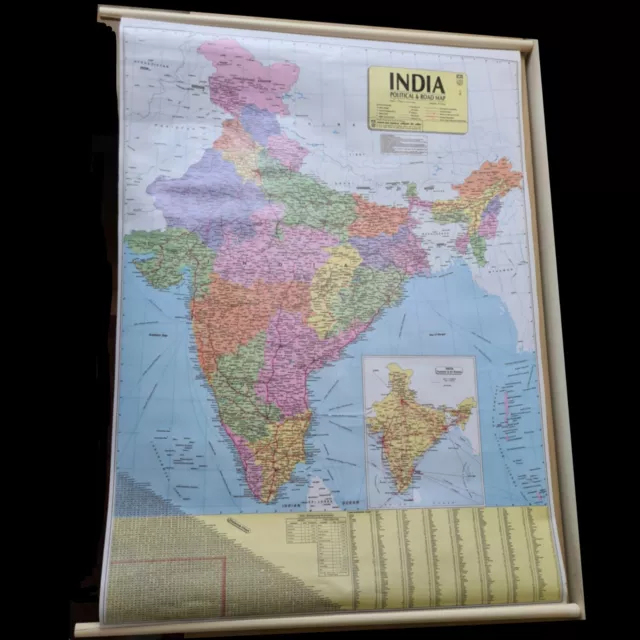 Political & Road Map of India Laminated Hanging Rods Wall Map School Style