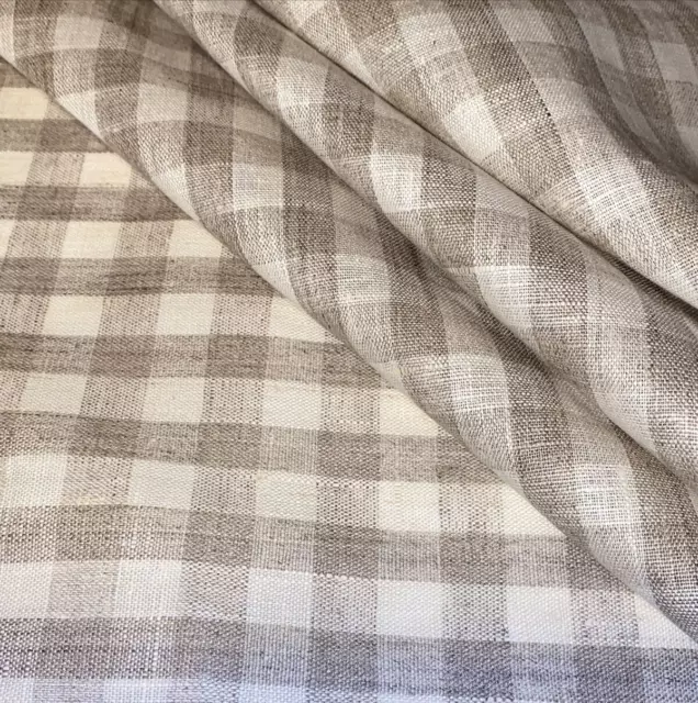 Tan Check Linen  Fabric By The Yard