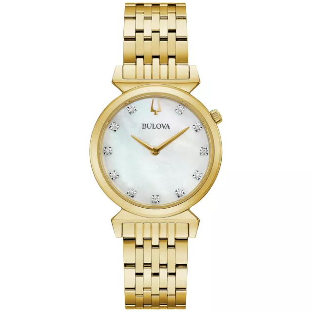 Bulova Womens Regatta Quartz Diamond Accents Gold Tone Watch 30MM 97P149