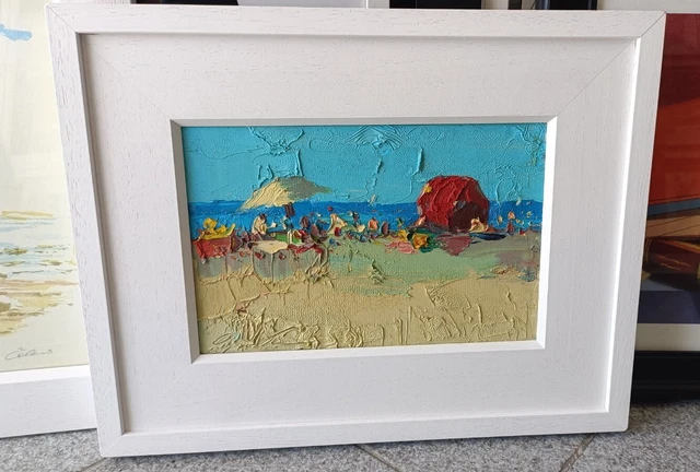 VERONI AGOSTINO dipinto olio su tela + cornice spiaggia marina quadro grecoarte