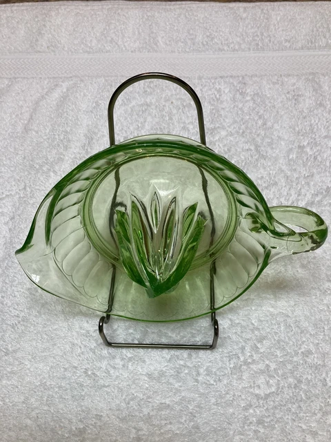 Vintage 1930 Depression Vaseline Uranium Glass Juicer Reamer Finger Hold