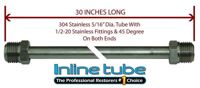 5/16 Fuel Line 30 Inch Stainless Steel 1/2-20 Tube Nuts 45 Degree Double Flare