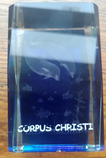 Clearanced Vintage Glass Crystal Paperweight Halogram 3D Dolphins Corpus Christi