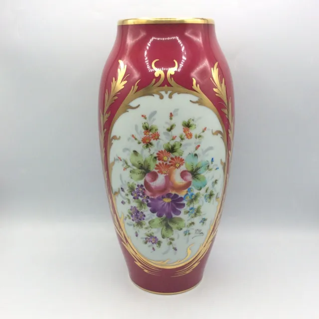 Grand vase en porcelaine de Limoges à décor floral signé Jammet - Seignolles