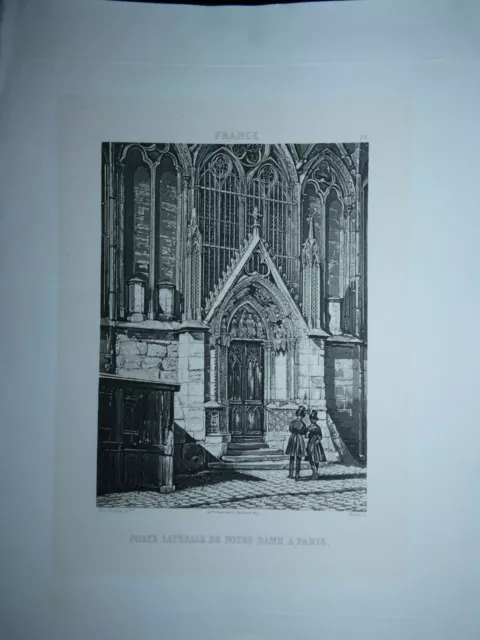 mid-19th century engraving side door of Our Lady of Paris Dusacq himely