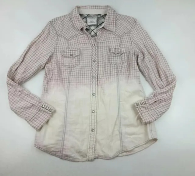 Upcycled Distressed Bleached Ombre Country Old Navy Pearl Snap Shirt Size XL