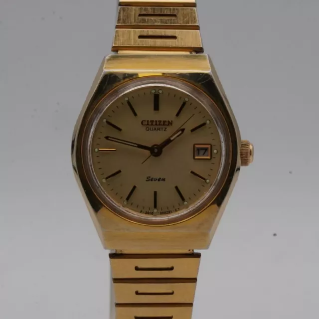 Citizen Quarzo Orologio Donna 25MM Acciaio/Oro Vintage Raro 8 Con Acciaio Nastro