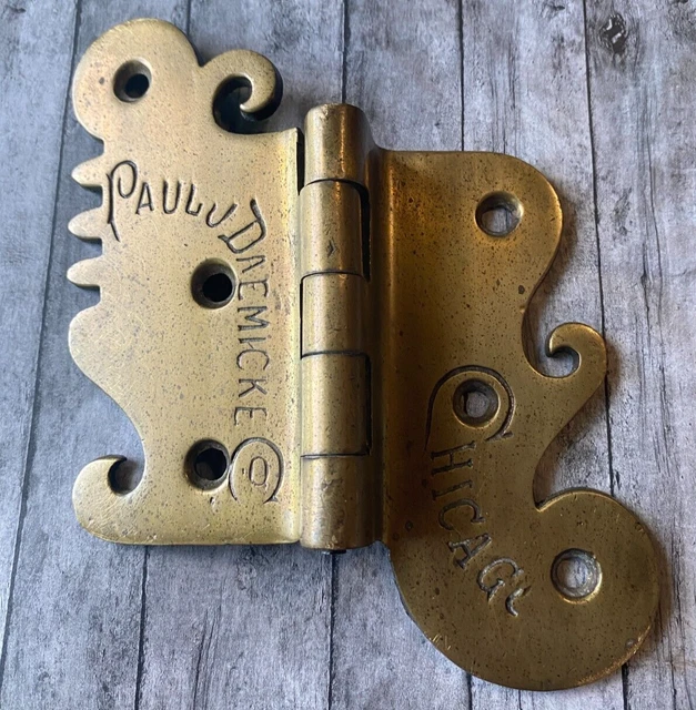 ANTIQUE ICE BOX HINGE PAUL J DAEMICKE Chicago HEAVY OFFSET BRASS 1880s