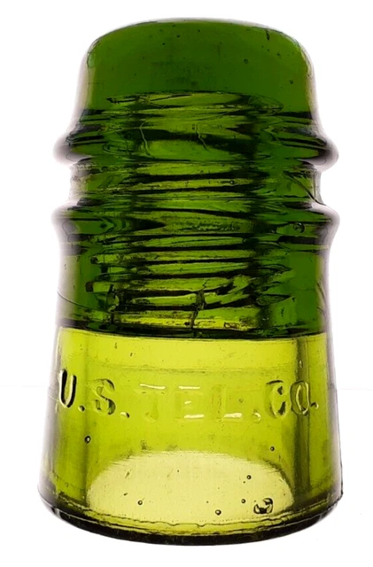 CD 121 Yellow Green U.S.TEL.CO. Antique Glass Telegraph Insulator TOLL G2