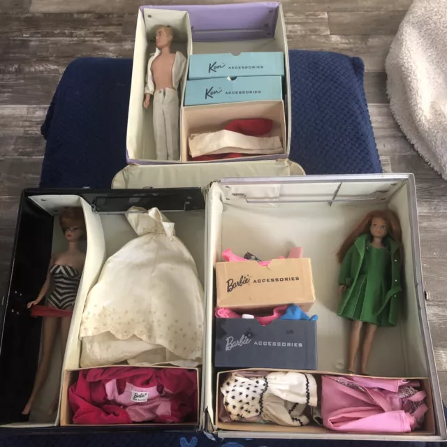 Stunning 1962 Barbie& Ken And Skipper + Over 30 Outfits And Original Cases