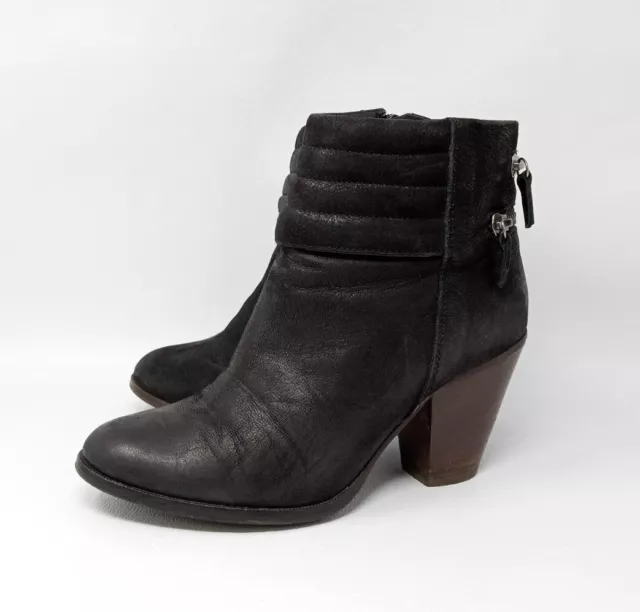 Diba Women's Size 6.5M Black Leather Double Zip Ankle Booties