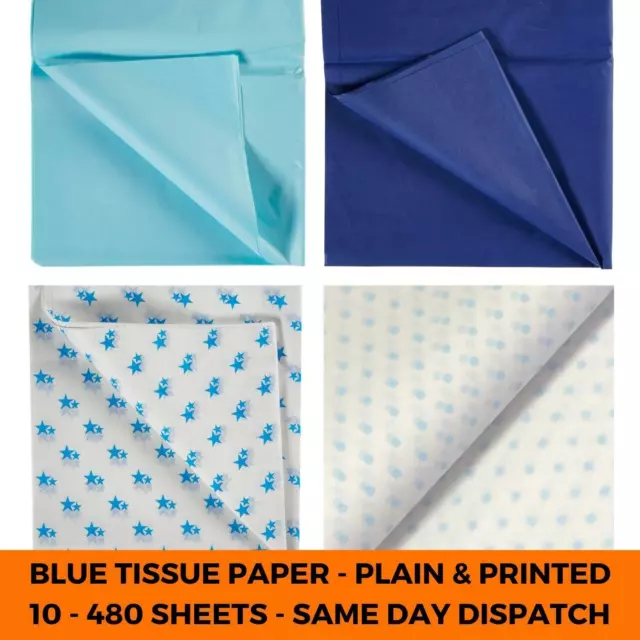 Blue Tissue Paper Sheets - Large Acid Free 50x75 Plain & Printed Polka Dot