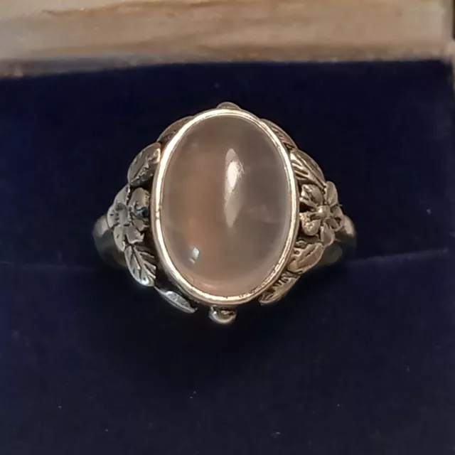 Antique  Silver Arts & Crafts BERNARD INSTONE Rose quartz silver ring size P