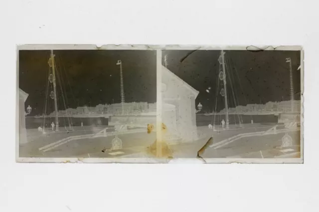 FRANCE Le Havre, vue sur l'avant-port NEGATIF PHOTO Plaque verre Stereo Vintage