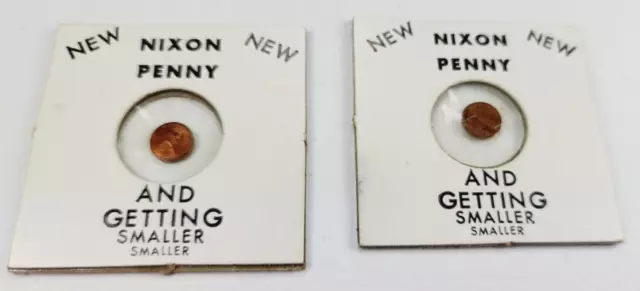 Lot of 2 Vintage Nixon Penny and Getting Smaller Novelty Coins