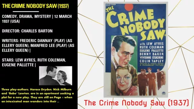 The Crime Nobody Saw (1937) Charles Barton Lew Ayres, Ruth Coleman  dvd