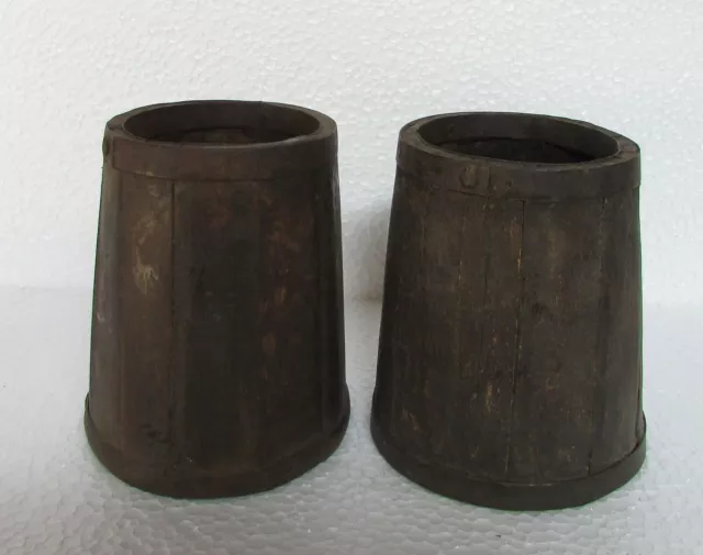 2 Pc Vintage Old Handcrafted Iron Fitted Wooden Pot , Collectible