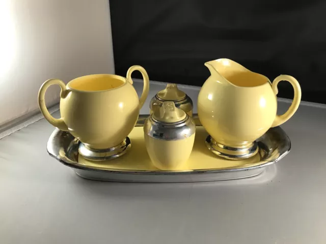 Vintage Sterilite Set Includes Creamer Sugar Salt Pepper And Tray Pastel Yellow