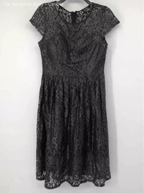 Kensie Womens Black Silver Round Neck Cap Sleeve Lace Fit & Flare Dress Size 8