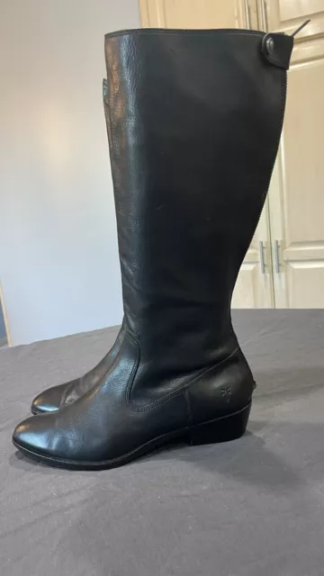 Frye Melissa Button Black Leather Tall Riding Boots Women’s Size 10