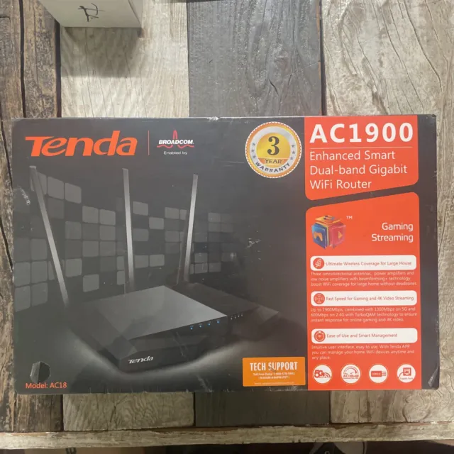 Tenda AC19 Dual Band Gigabit Performance Wi-Fi Router AC1900 gaming streaming