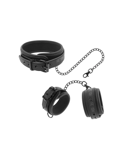 Fetish Submissive Collar Y Esposas Cuero Vegano Con Forro De Nopreno