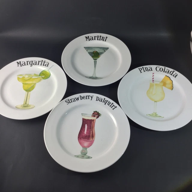 Dessert Plates Cocktails Pattern Margarita Martini Daiquiri Pina Colada Set Of 4