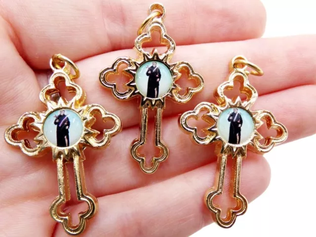 Lot of 3 Gold Tone Sunburst St Saint Peregrine Center Cross Crucifix Pendants