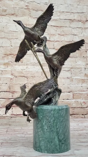 Ducks In Flight Wildlife Cabin Art Bronze Marble Base Statue Hunter Christmas