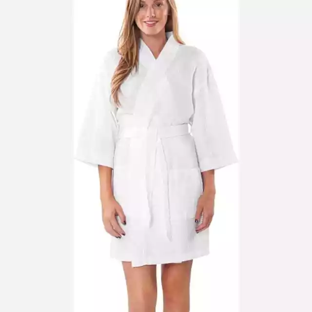 Turquaz Women's Spa Lightweight Waffle Knit Kimono Bathrobe One Size White NWT