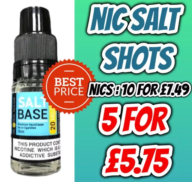 Nicotine Shots Nic Salts Vape Base Drop E Liquid 10ml 18MG 20MG 50% 70% 100% VG