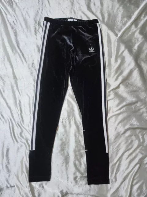 ADIDAS LEGGINGS WOMENS Exra Small Black White 3 Stripe Velvet Pants DH4657  £37.92 - PicClick UK
