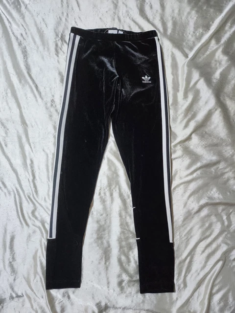 ADIDAS LEGGINGS WOMENS Exra Small Black White 3 Stripe Velvet