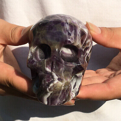 1.36LB Natural Dream amethyst hand Carved Skull  Crystal reiki cure healing 237