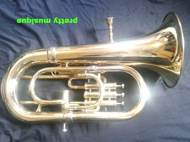 Euphonium 4 Valve Of Pure Brass In Brass Polish +Cushion Case Box+Free Fast Ship