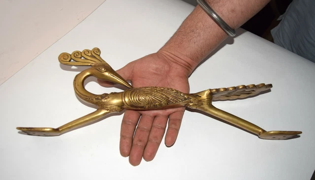 Brass Bird Door Pull 16'' Inches Peacock Shape Cupboard Handle Entry Décor EK696