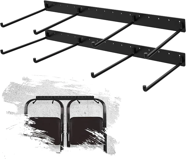 Estante de almacenamiento para silla plegable, organizador de montaje en pared, acero sólido máximo 200 libras, sostiene